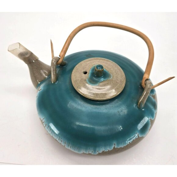 Handcrafted Ceramic Sake Teapot With Bamboo Handle & Drip Glaze Finish JE110 - Picture 10 of 10